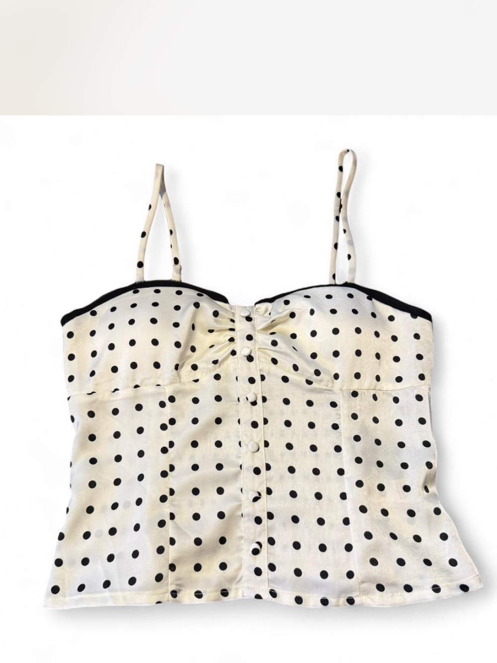 Polka Dot Spaghetti Strap Bustier Top - Cream/Black